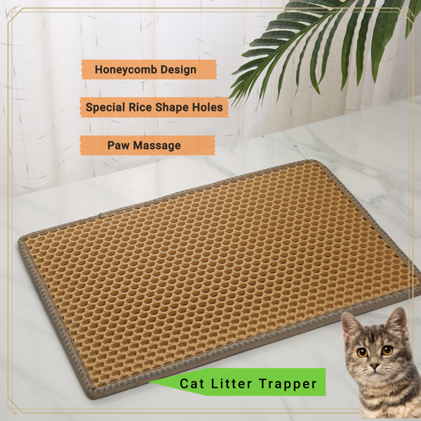 Cat Litter Mat, Kitty Litter Trapping Mat, Double Layer Mats with MiLi Shape Scratching design, Urine Waterproof, Easy Clean, Scatter Control  21" x 14"  Yellow