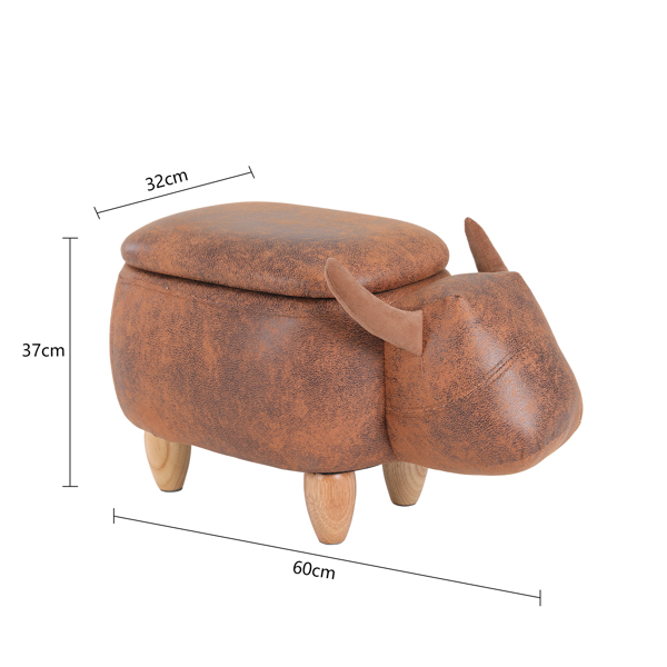Decorative animal storage stool for kids, ottoman bedroom furniture, brown kids footstool, cartoon chair for home with solid wood legs, decorative footstool for office, bedroom, living room