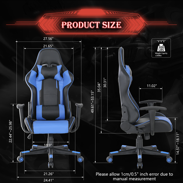 GIVENUSMYF gaming chair, computer chair with lumbar support, height adjustable gaming chair with headrest and 360° swivel office chair, suitable for office or gaming
