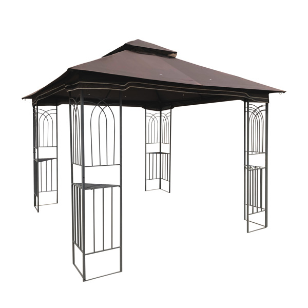 10x10 Outdoor Patio Gazebo Canopy Tent With Ventilated Double Roof And Mosquito net(Detachable Mesh Screen On All Sides),Suitable for Lawn, Garden, Backyard and Deck,Brown Top