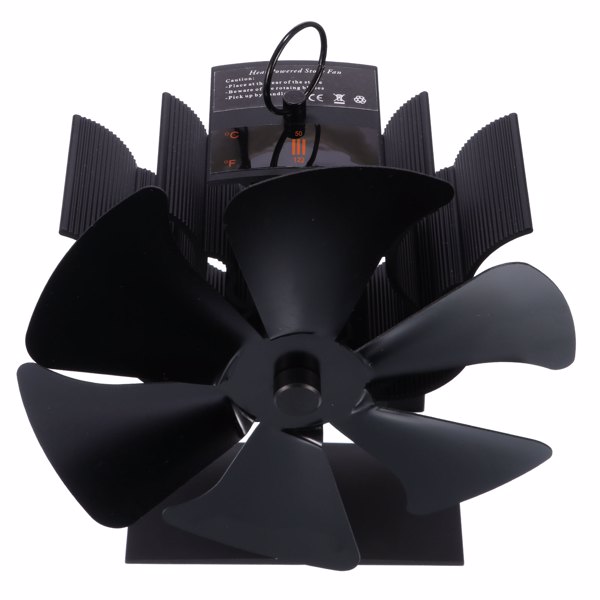 Stove Fan 6-Blade Heat Powered Thermal Air Distribution Fan Aluminum Stove Fireplace Heat Circulation Fan Automatic Working Heat Conduction Warm Fan with Temperature Display Strip