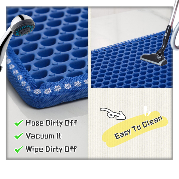 Cat Litter Mat, Kitty Litter Trapping Mat, Double Layer Mats with MiLi Shape Scratching design, Urine Waterproof, Easy Clean, Scatter Control  21" x 14"  Blue