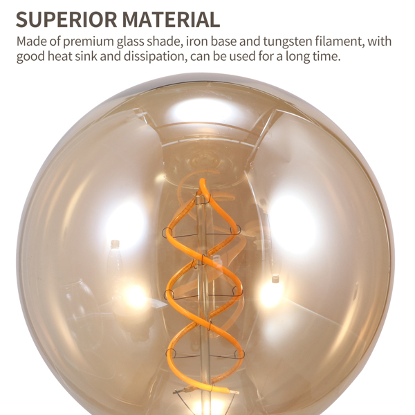 G125 Bulb 2300K Vintage Bulb with E27 Screw Warm White Lighting Curved Filament Amber Glass Shade for Bedroom Living Room Cafe