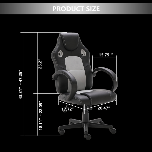 pu swivel desk chair, fixed arm computer gaming chair, high back ergonomic liftable racing chair, youth, adult and gamer gaming chair, home, office, meeting place