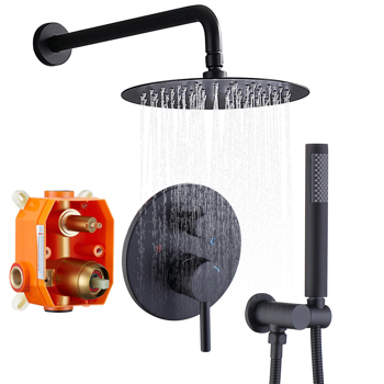 Shower System Shower Faucet Combo Set Wall Mounted with 10\\" Rainfall Shower Head and handheld shower faucet, Matte Black Finish with Brass Valve Rough-In