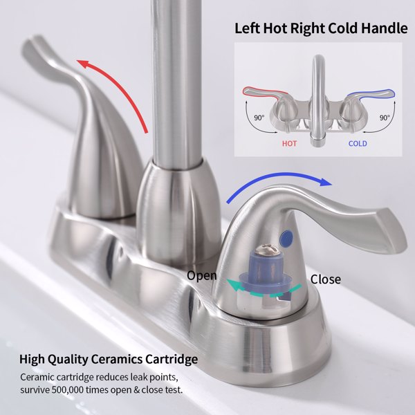 2-Handle Bathroom Sink Faucet with Plastic Pop-up Drain and Lead-Free cUPC Supply Lines RV Bathroom Faucet 3 Holes Brushed Nickel