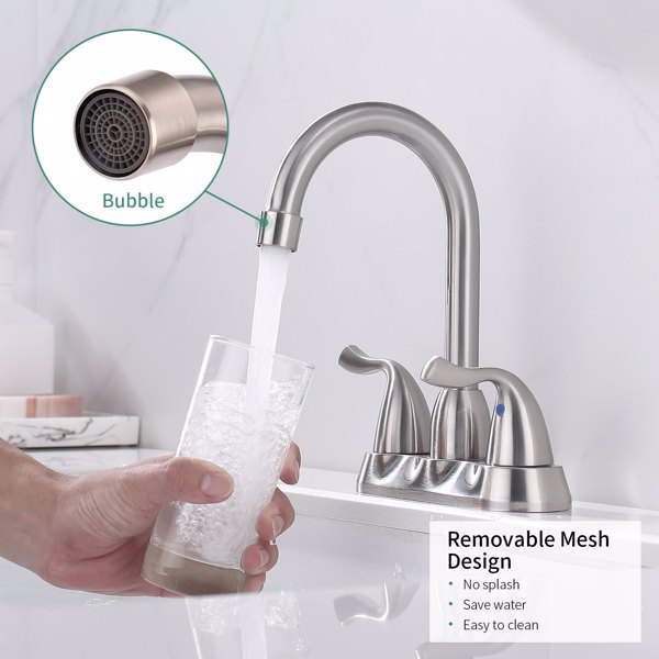 2-Handle Bathroom Sink Faucet with Plastic Pop-up Drain and Lead-Free cUPC Supply Lines RV Bathroom Faucet 3 Holes Brushed Nickel