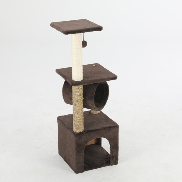 GIVENUSMYF 3-story indoor cat climbing frame, condominium for cats with cat house, scraper bar and hanging ball, cat ring, cat activity center