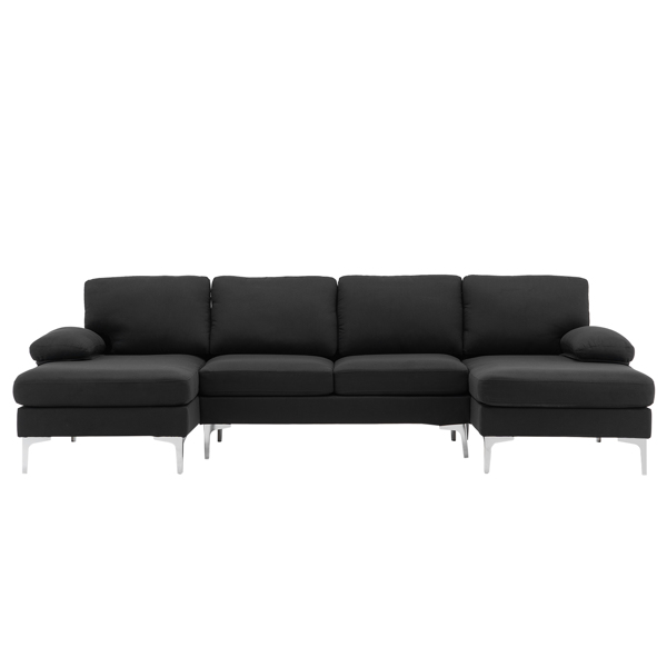 285*137*85cm U-Shaped Fabric With Two Imperial Concubine Iron Feet 4 Seats Indoor Modular Sofa Black 