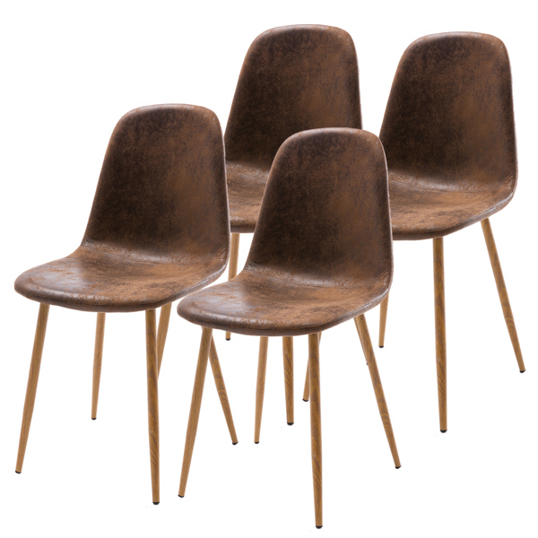 Set of 4 Suede Cover Dining Chairs leather brown
