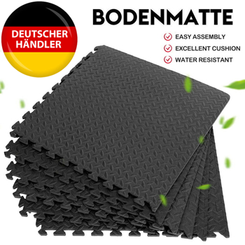 6pcs Black Floor Mat Leaf Pattern Eva Foam Gym Mat Shock Absorption Mat 60*60cm