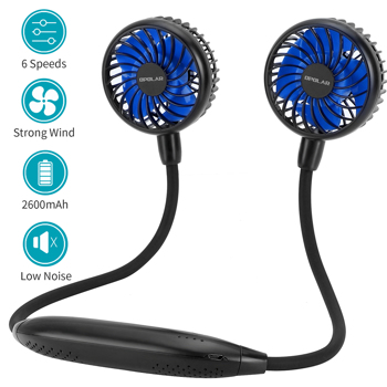 Personal Neck Fan 2600mAh Battery Operated Neckband Fans, Ultra Quiet Hands Free USB Portable Fan with 6 Speeds, Strong Wind, 360° Adjustable Wearable Sport Fan for Home Office Outdoor Travel