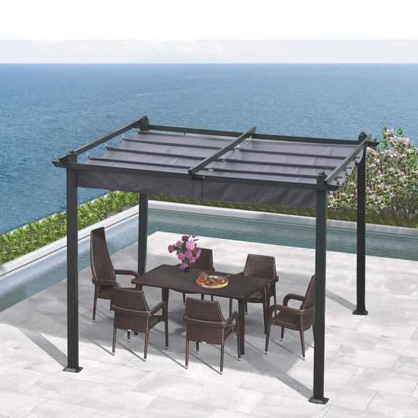 10x10 Ft Outdoor Patio Retractable Pergola With Canopy Sunshelter Pergola for Gardens,Terraces,Backyard,Gray [Sale to Temu is Banned.Weekend can not be shipped, order with caution]