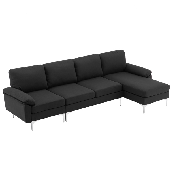 FCH 290*137*85cm L-Shaped Fabric With Chaise Iron Feet 4 Seats Indoor Modular Sofa Black