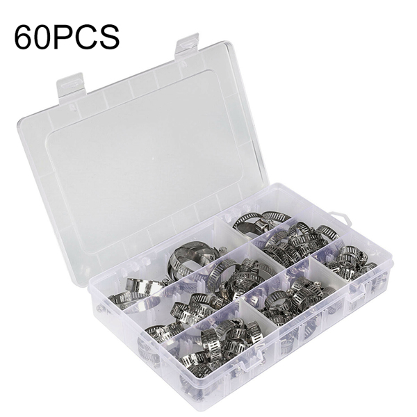 60PCS Stainless Steel Hose Clamps Combination Clamps with Assortment box Hose Clamps Set