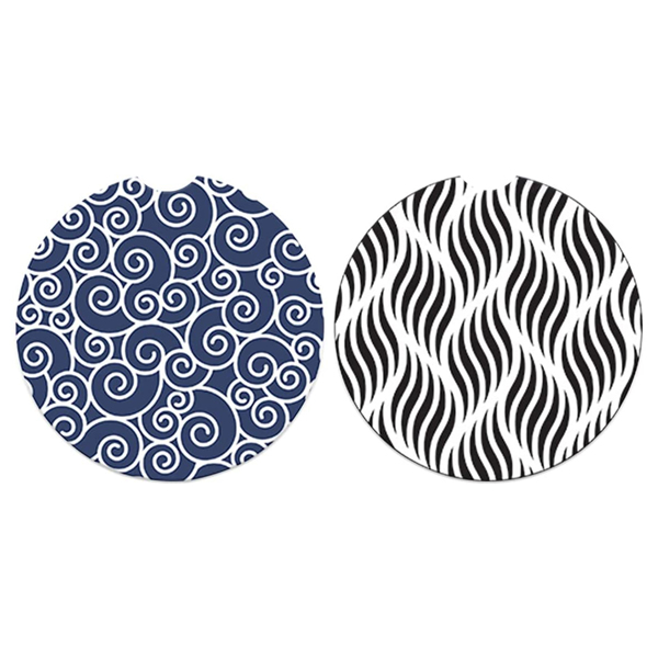2PCS 2.56inch Diameter Car Coasters Absorbent Cup Holder Coaster Blue and Black