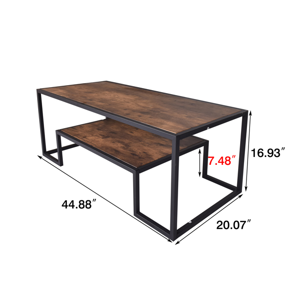 Modern Geometric-Inspired Wood Coffee Table,  2-Tier Sturdy Wood and Metal Cocktail Table for Home Living Room, Office, Rustic Oak