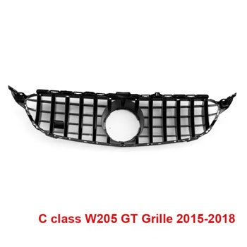 LEAVAN Gloss Black GT R Grille for Mercedes-benc C Class 2015-2018 W205 C250 C300 C400 WO/ Camera Hole