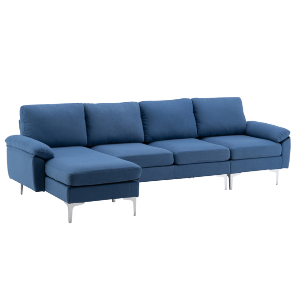 FCH 290*137*85cm L-Shaped Fabric With Chaise Iron Feet 4 Seats Indoor Modular Sofa Blue