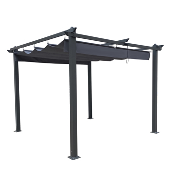 10x10 Ft Outdoor Patio Retractable Pergola With Canopy Sunshelter Pergola for Gardens,Terraces,Backyard,Gray [Weekend can not be shipped, order with caution]