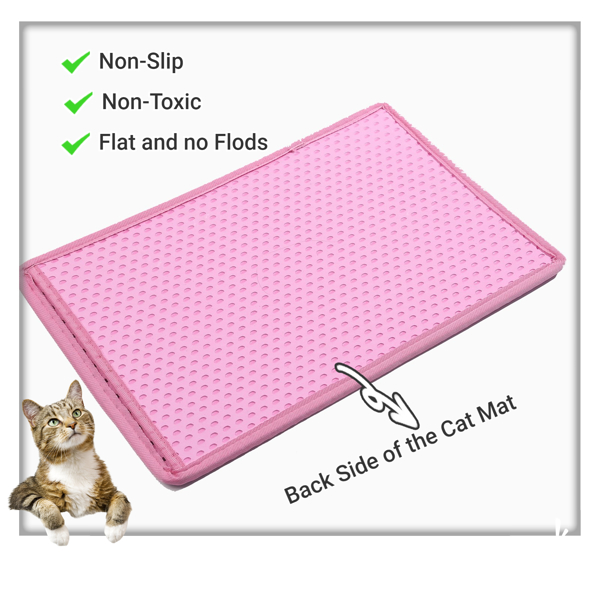 Cat Litter Mat, Kitty Litter Trapping Mat, Double Layer Mats with MiLi Shape Scratching design, Urine Waterproof, Easy Clean, Scatter Control  21" x 14"  Pink
