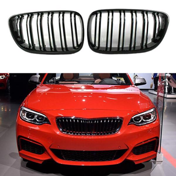 LEAVAN 2x Front Kidney Grille Gloss Black for 14-18 BMW F22 F23 2-Series F87 M2 M Style