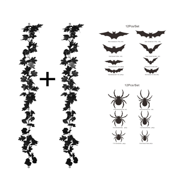 2 Pcs Fall Maple Leaf Garland,Fall Decor,Fall Leaves Garland,5.9ft Strand Hanging Vine ​Black Garland with 24pcs Spider Bat Sticker for Party Home Fireplace Outdoor