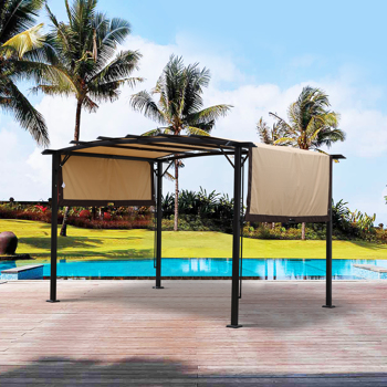 12 x 9 Ft Outdoor Pergola Patio Gazebo,Retractable Shade Canopy,Steel Frame Grape Gazebo,Sunshelter Pergola [Sale to Temu is Banned.Weekend can not be shipped, order with caution]