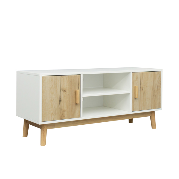 TV Stand Mid-Century Wood Modern Entertainment Center Adjustable Storage Cabinet TV Console for Living Room , White & Oak