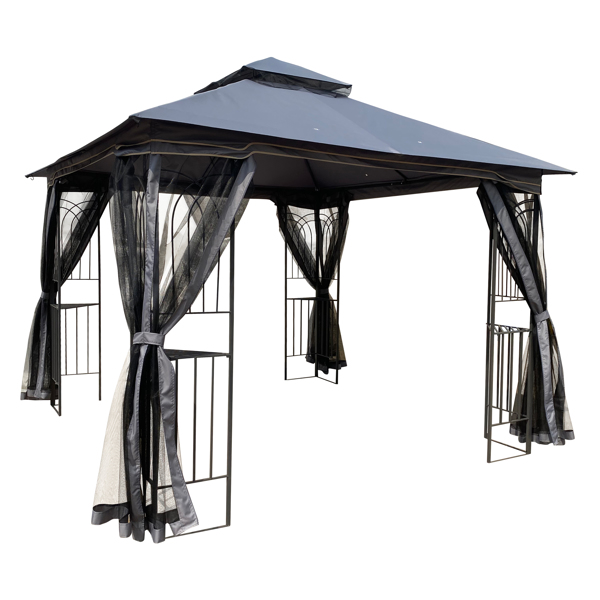 10x10 Outdoor Patio Gazebo Canopy Tent With Ventilated Double Roof And Mosquito net(Detachable Mesh Screen On All Sides),Suitable for Lawn, Garden, Backyard and Deck,Gray Top