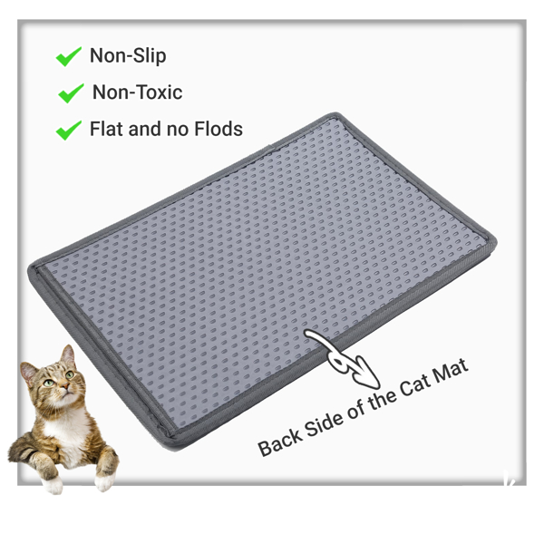Cat Litter Mat, Kitty Litter Trapping Mat, Double Layer Mats with MiLi Shape Scratching design, Urine Waterproof, Easy Clean, Scatter Control  21" x 14"  Grey