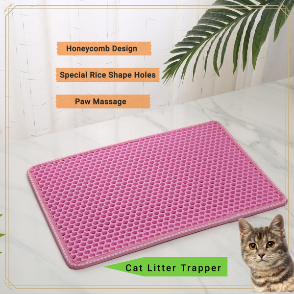 Cat Litter Mat, Kitty Litter Trapping Mat, Double Layer Mats with MiLi Shape Scratching design, Urine Waterproof, Easy Clean, Scatter Control  21" x 14"  Pink