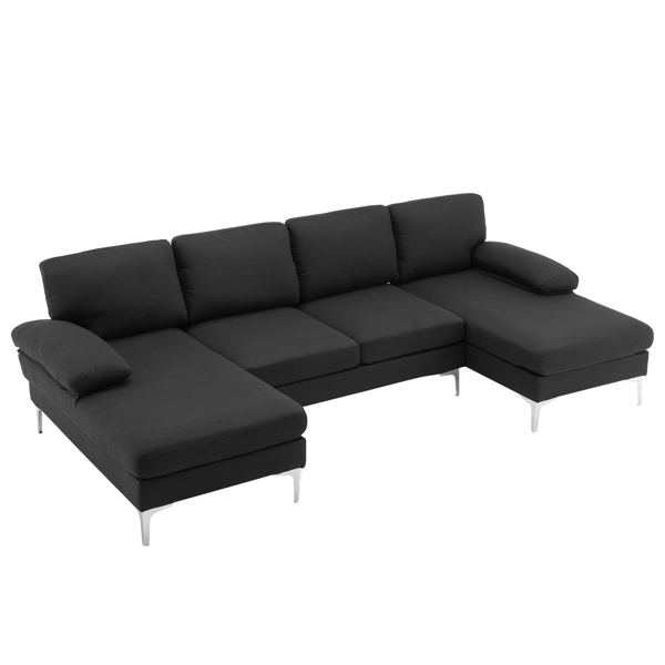 285*137*85cm U-Shaped Fabric With Two Imperial Concubine Iron Feet 4 Seats Indoor Modular Sofa Black 