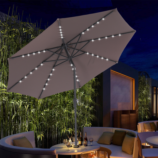 9Ft Patio Umbrella Outdoor Solar Powered LED Lighted Umbrella With Tilt And Crank For Garden,Deck,Backyard,Pool