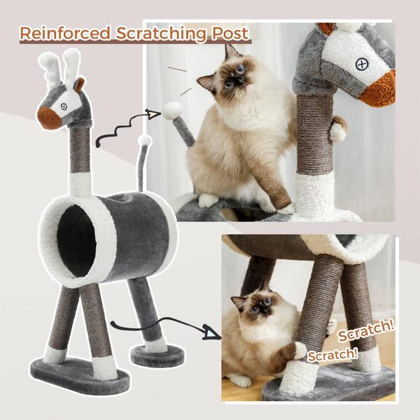 Modern Cat Tree Cat Tower with Large Tunnel and Scratching Post Animal Shaped Elk Cat Play House for Indoor Cats