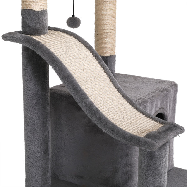 GIVENUSMYF Cat tree multi-level large, with sisal covered scratching post, removable hammock, slide and two large platforms, suitable for large cats, grey