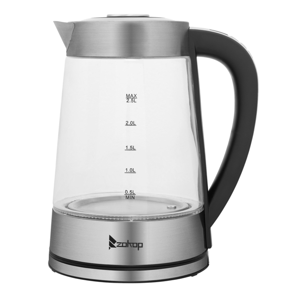 ZOKOP HD-251 2.2L 220V 2000W Electric Kettle Stainless Steel Glass Blue Light With Electronic Handle