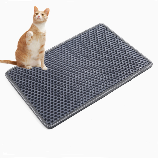 Cat Litter Mat, Kitty Litter Trapping Mat, Double Layer Mats with MiLi Shape Scratching design, Urine Waterproof, Easy Clean, Scatter Control  21" x 14"  Grey