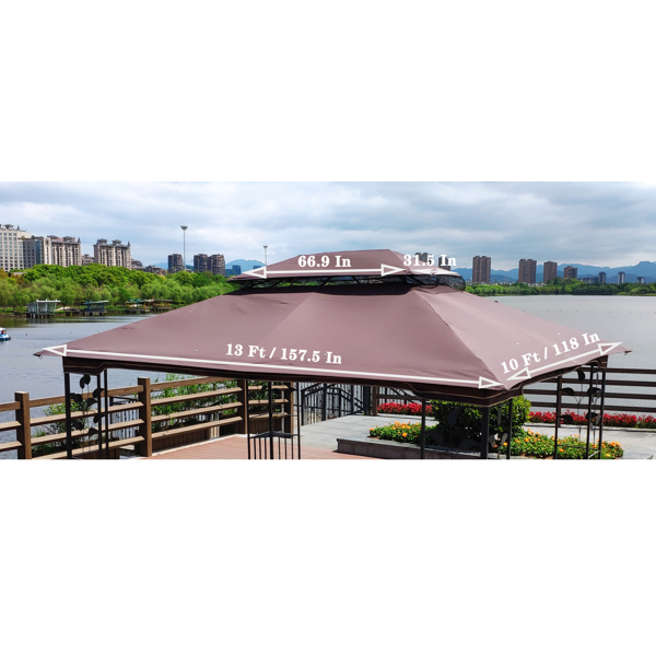 13x10 Ft Patio Double Roof Gazebo Replacement Canopy Top Fabric,Brown