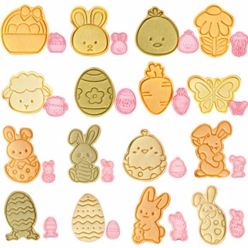 16 PCS Easter Cookie Cutters for Baking, Shapes of Easter Eggs, Rabbit, Basket, Chick, Butterflies, Holiday Cookie Cutter for Kids