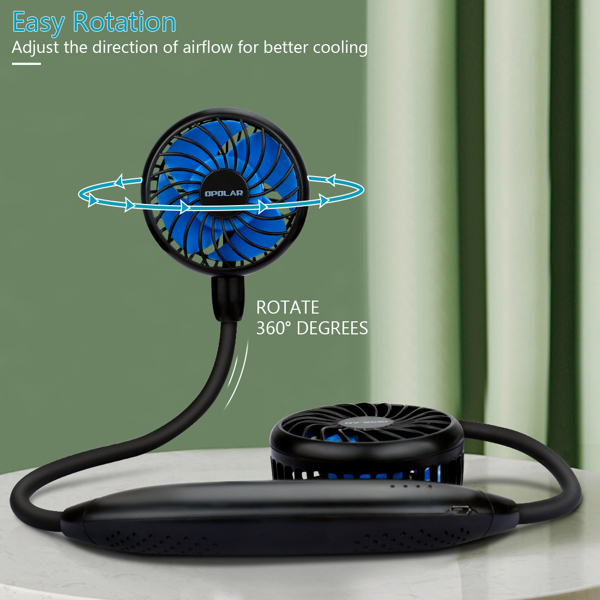 (ABC)Personal Neck Fan 2600mAh Battery Operated Neckband Fans, Ultra Quiet Hands Free USB Portable Fan with 6 Speeds, Strong Wind, 360° Adjustable Wearable Sport Fan for Home Office Outdoor Travel