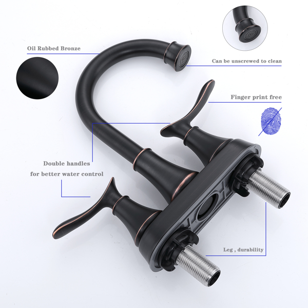 2-Handle 4-Inch Oil Rubbed Bronze Bathroom Faucet, Bathroom Vanity Sink Faucets with Pop-up Drain and Supply Hoses [Unable to ship on weekends, please place orders with caution]