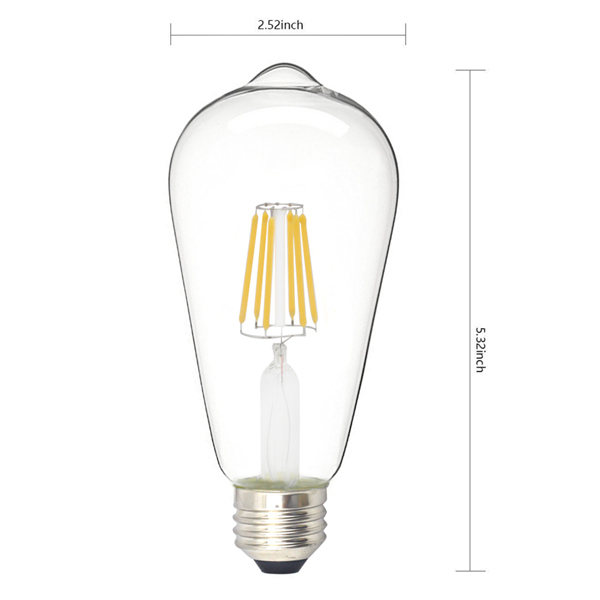 Edison Bulb LED Light Vintage Style Lighting Filament Lamp E26 Warm white 6Pack