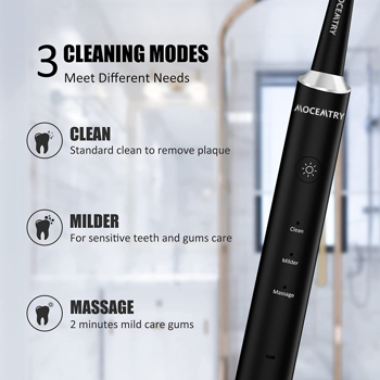 MOCEMTRY Sonic Electric Toothbrush Rechargeable Whitening Tooth Brush 3 Cleaning Modes ,Waterproof Electric Toothbrush (Black)