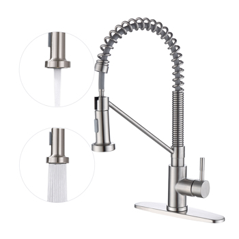 Brushed Nickel Kitchen Faucet with Pull-Down Sprayer, Commercial Lead-Free 304 Stainless Steel Single Handle Kitchen Faucets for 1 Or 3 Holes Sinks, RV Faucet Brushed Nickel