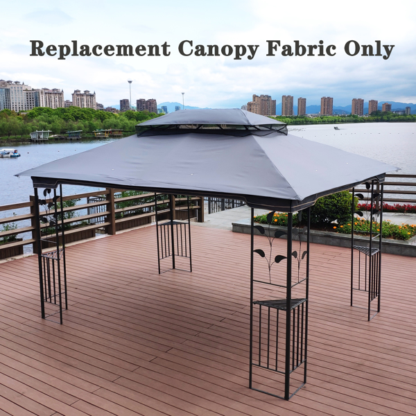 13x10 Ft Patio Double Roof Gazebo Replacement Canopy Top Fabric,Gray