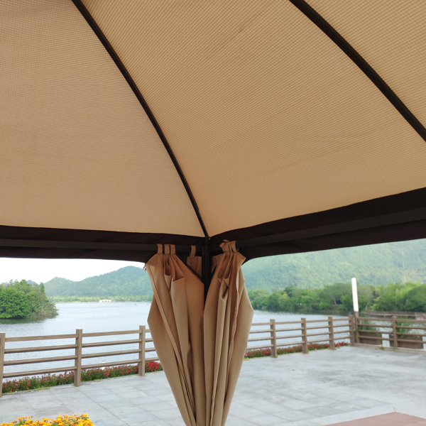 10 x 10 Ft Outdoor Patio Garden Gazebo Canopy With Curtains,Khaki Top [Weekend can not be shipped, order with caution]