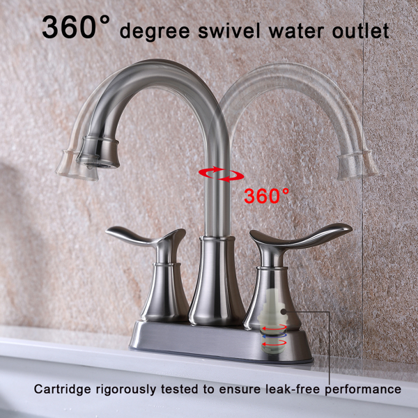 2-Handle 4-Inch Brushed Nickel Bathroom Faucet, Bathroom Vanity Sink Faucets with Pop-up Drain and Supply Hoses[Unable to ship on weekends, please place orders with caution]