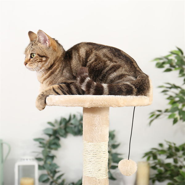 Multi-functional Cat Tree Modern Cat Tower with Sisal Scratching Posts, Roomy Condo, Cozy Top Perch and Dangling Balls Beige