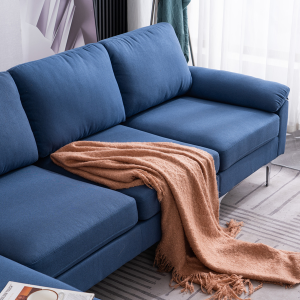 FCH 290*137*85cm L-Shaped Fabric With Chaise Iron Feet 4 Seats Indoor Modular Sofa Blue